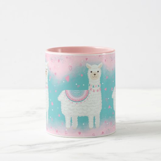 Cute roze en mint lamapatroon mok (Midden)