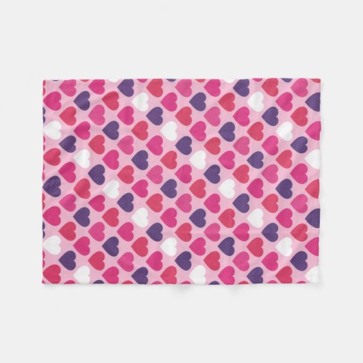 Cute roze en Paarse harten Romantisch patroon Fleece Deken (Voorkant (Horizontaal))