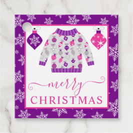 Cute Roze en Paarse Kersttrui Bedankjes Labels