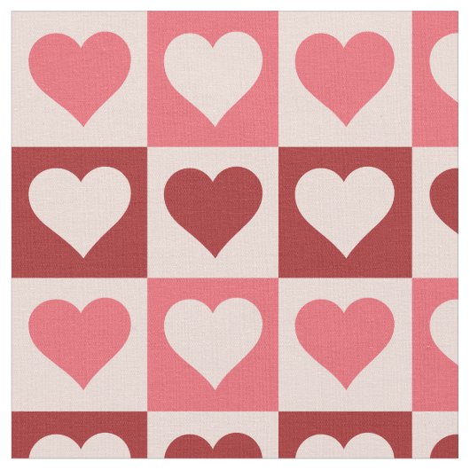 Cute roze en Red Checkered Hearts Pattern Stof (Close Up)