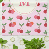Cute roze en Red Cherries Pattern Aangepast Monogr Theedoek (Gevouwen)