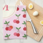 Cute roze en Red Cherries Pattern Aangepast Monogr Theedoek (Quarter Fold)