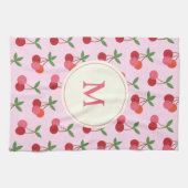 Cute roze en Red Cherries Pattern Aangepast Monogr Theedoek (Horizontaal)