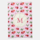 Cute roze en Red Cherries Pattern Aangepast Monogr Theedoek (Verticaal)