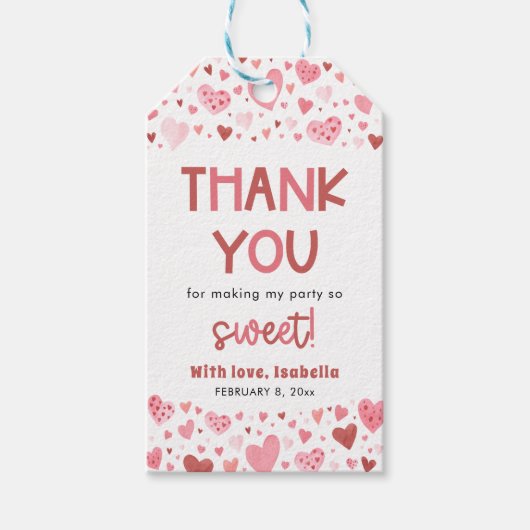 Cute Roze en Rode Harten Valentijn Meisje Verjaard Cadeaulabel (Voorkant)