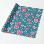 Cute roze en rode waterverf harten patroon cadeaupapier (Uitgerold)