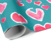 Cute roze en rode waterverf harten patroon cadeaupapier (Rol Hoek)