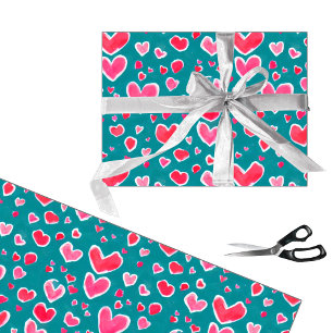 Cute roze en rode waterverf harten patroon cadeaupapier