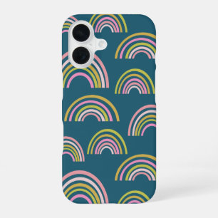 Cute Roze en Teal Groen Regenboog Patroon iPhone 16 Hoesje