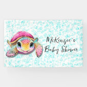 Cute Roze en Turkoois Schildpad Meisje Baby Shower Spandoek (Horizontaal)
