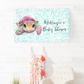 Cute Roze en Turkooise Schildpad Meisje Baby Showe Spandoek (Insitu)