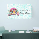 Cute Roze en Turkooise Schildpad Meisje Baby Showe Spandoek (Beurs)