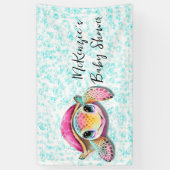 Cute Roze en Turkooise Schildpad Meisje Baby Showe Spandoek (Verticaal)