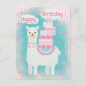 Cute roze en turquoise lama met cadeaus briefkaart (Voorkant)