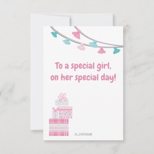 Cute roze en turquoise lama met geschenken (Achterkant)