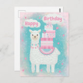 Cute roze en turquoise lama met geschenken briefkaart (Voorkant / Achterkant)
