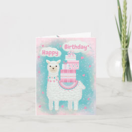 Cute roze en turquoise lama met geschenken notitiekaartje