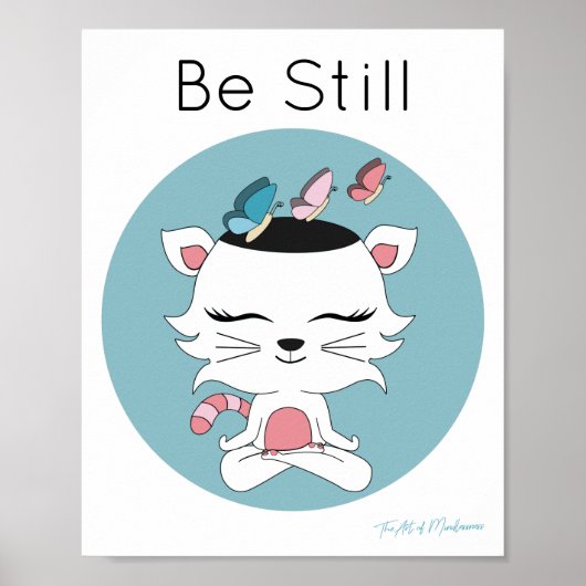 Cute Roze en White Cat in Meditation Poster (Voorkant)