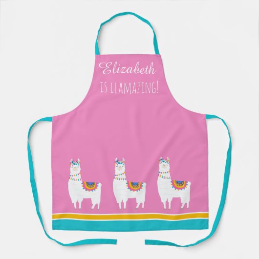 Cute roze en White Llama Persoonlijk Schort (Voorkant)