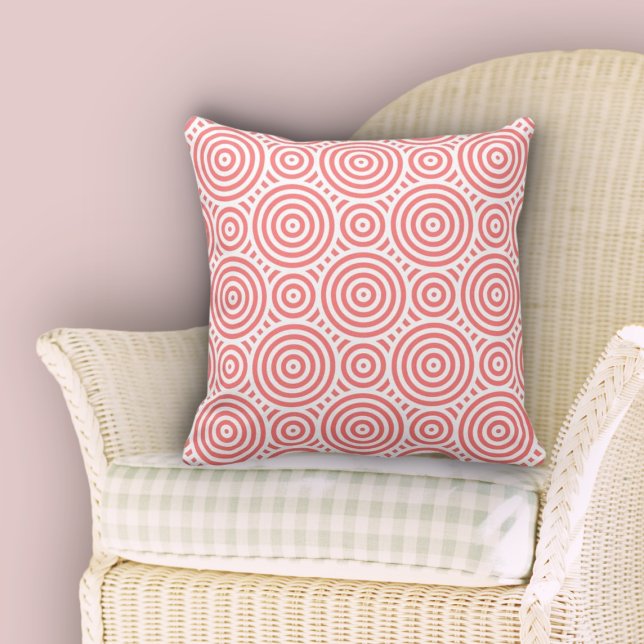 Cute roze en White Nested Circles Pattern Kussen (Cute Pink and White Nested Circle Pattern Throw Pillow, Dining Room)