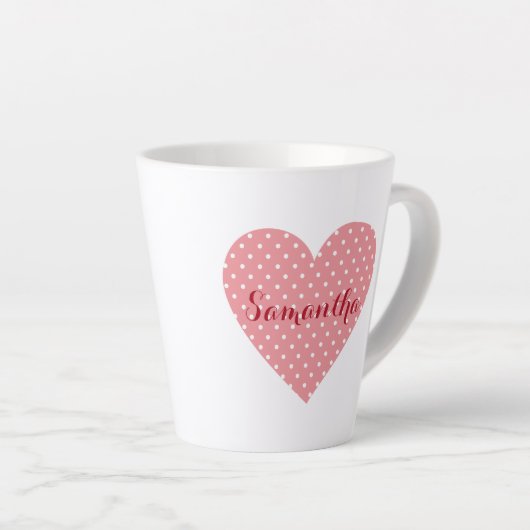 Cute roze en white polka stit hart latte mok (Rechterhoek)