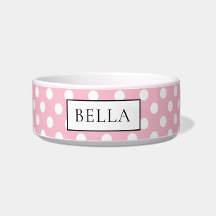 Cute roze en white polkadot gepersonaliseerd voerbakje