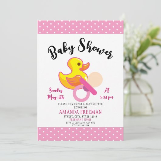 Cute Roze en White Rubber Duck Baby shower Kaart (Staand voorkant)