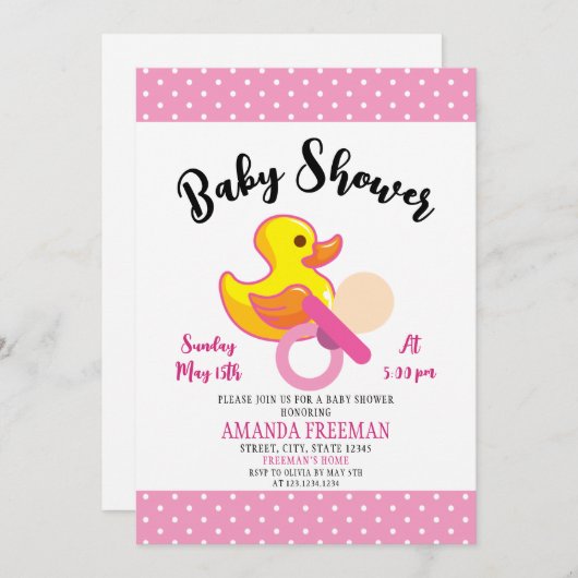 Cute Roze en White Rubber Duck Baby shower Kaart (Voorkant / Achterkant)