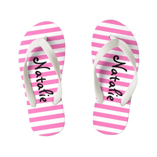 Cute roze en White Stripe Persoonlijk Kinder Teenslippers (Voetbed)