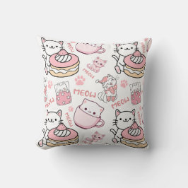 Cute Roze en Witte Kattenliefhebbers Kussen