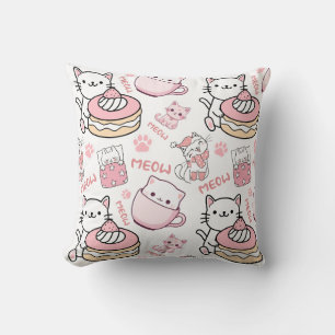 Cute Roze en Witte Kattenliefhebbers Kussen