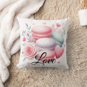 Cute Roze en Witte Macaron & Hartjes Liefde Kussen