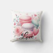 Cute Roze en Witte Macaron & Hartjes Liefde Kussen (Voorkant)