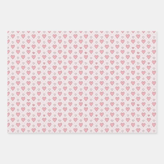 Cute Roze en Zwarte Harten Patroon Valentijnsdag Inpakpapier Vel (Voorkant 3)