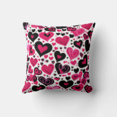 Cute Roze en Zwarte Hartjes Kussen (Achterkant)