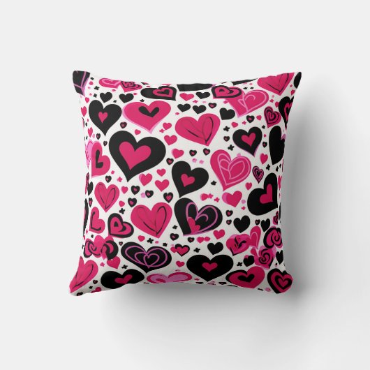Cute Roze en Zwarte Hartjes Kussen (Achterkant)