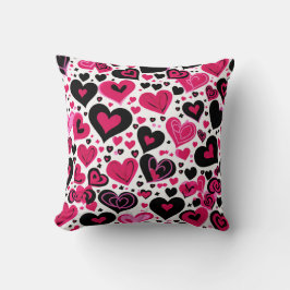 Cute Roze en Zwarte Hartjes Kussen