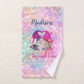 Cute roze faux glitter gnome kerstmonogram bad handdoek (Handdoek)
