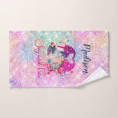 Cute roze faux glitter gnome kerstmonogram bad handdoek (Handdoek)