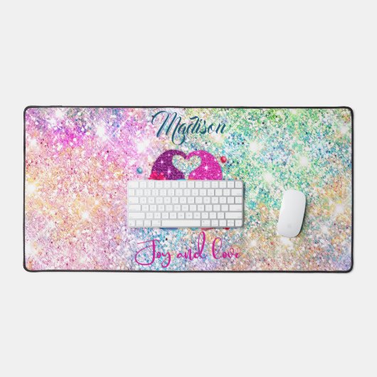 Cute roze faux glitter gnome kerstmonogram bureaumat (Keyboard & Muis)