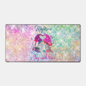 Cute roze faux glitter gnome kerstmonogram bureaumat (Voorkant)