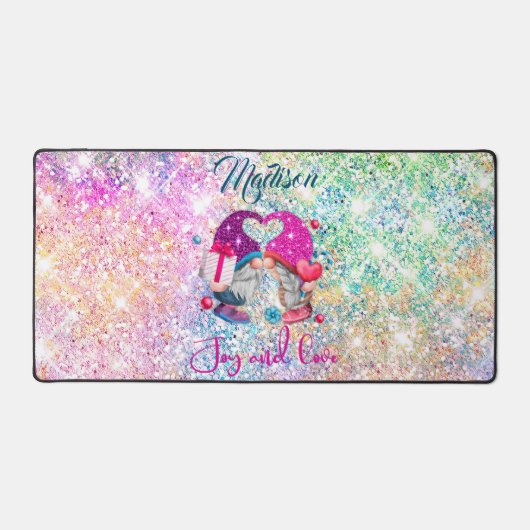 Cute roze faux glitter gnome kerstmonogram bureaumat (Voorkant)