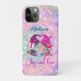 Cute roze faux glitter gnome kerstmonogram Case-Mate iPhone case