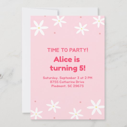 Cute Roze Feest Template voor Kinder Uitnodiging (Voorkant)