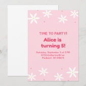 Cute Roze Feest Template voor Kinder Uitnodiging (Voorkant / Achterkant)