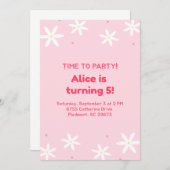 Cute roze feesttemplate voor kinderuitnodiging kaart (Voorkant / Achterkant)