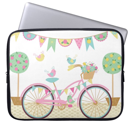 Cute roze fiets laptop sleeve (Voorkant)