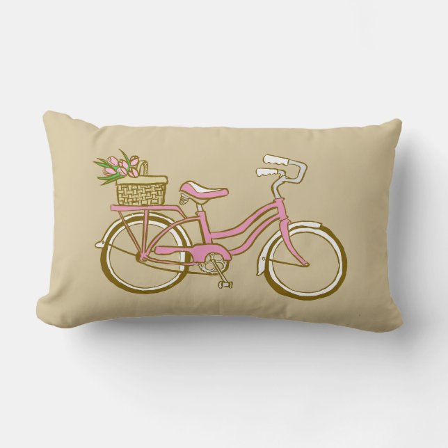 Cute Roze fiets met Tulips Kussen (Voorkant)