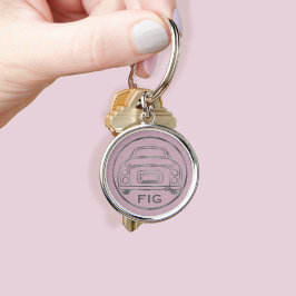 Cute roze Figaro Car Silver Monogram Sleutelhanger