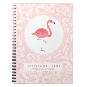Cute roze flamingo 3 Illustratie met roze cirkels Notitieboek